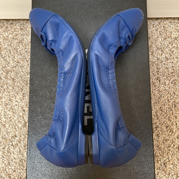 Chanel Classic Captoe Stretch Scrunch Ballerina Ballet Flats Blue Size 38 - Picture 6 of 10